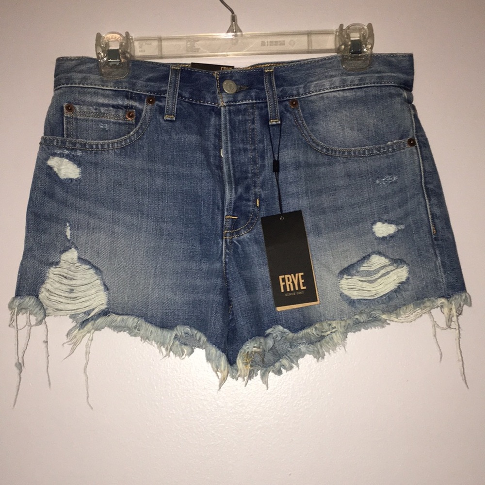 Frye Festival Distress Denim Button Fly Vintage Fit Shorts Women SIZE 26